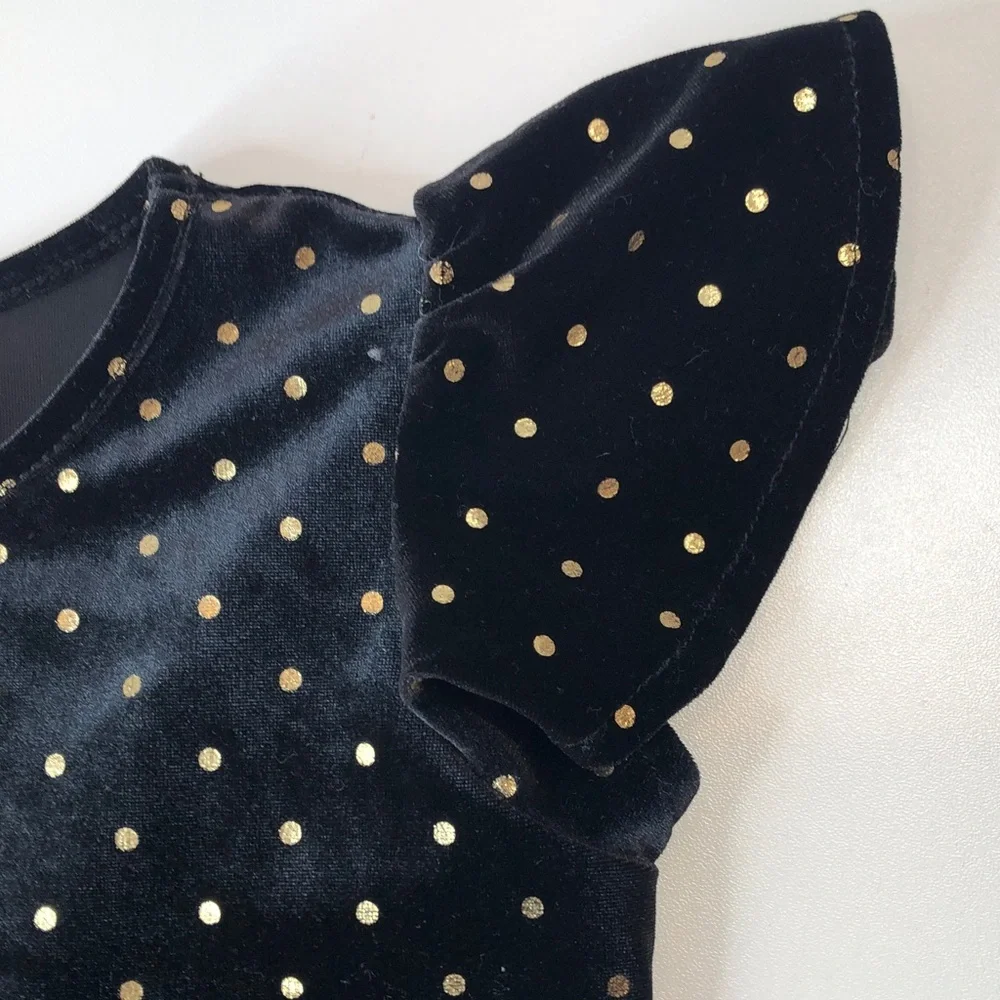The Children’s Place elegant black velvet like dress gold glittery dots girls 5T